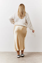 Gold Satin Midi Skirt