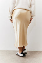 Gold Satin Midi Skirt