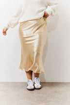 Gold Satin Midi Skirt