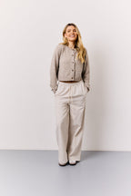 Stone Linen Look Stripe Trouser