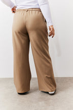 Adjustable Waist Pleat Wide Leg Trouser