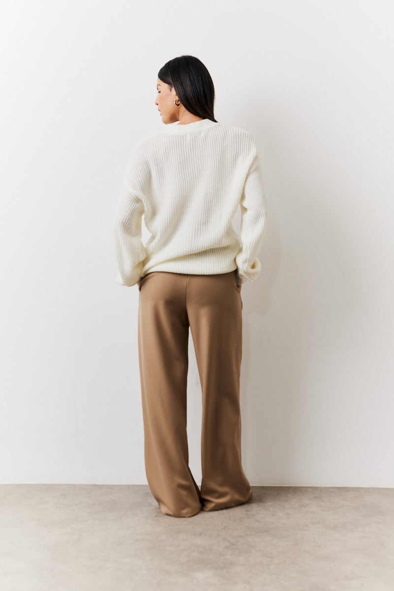 Adjustable Waist Pleat Wide Leg Trouser