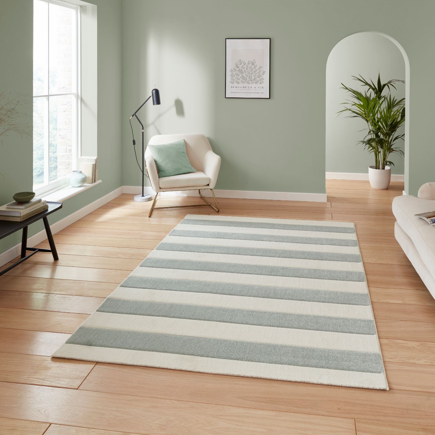 Catherine Lansfield Cove Stripe Sage Green Rug