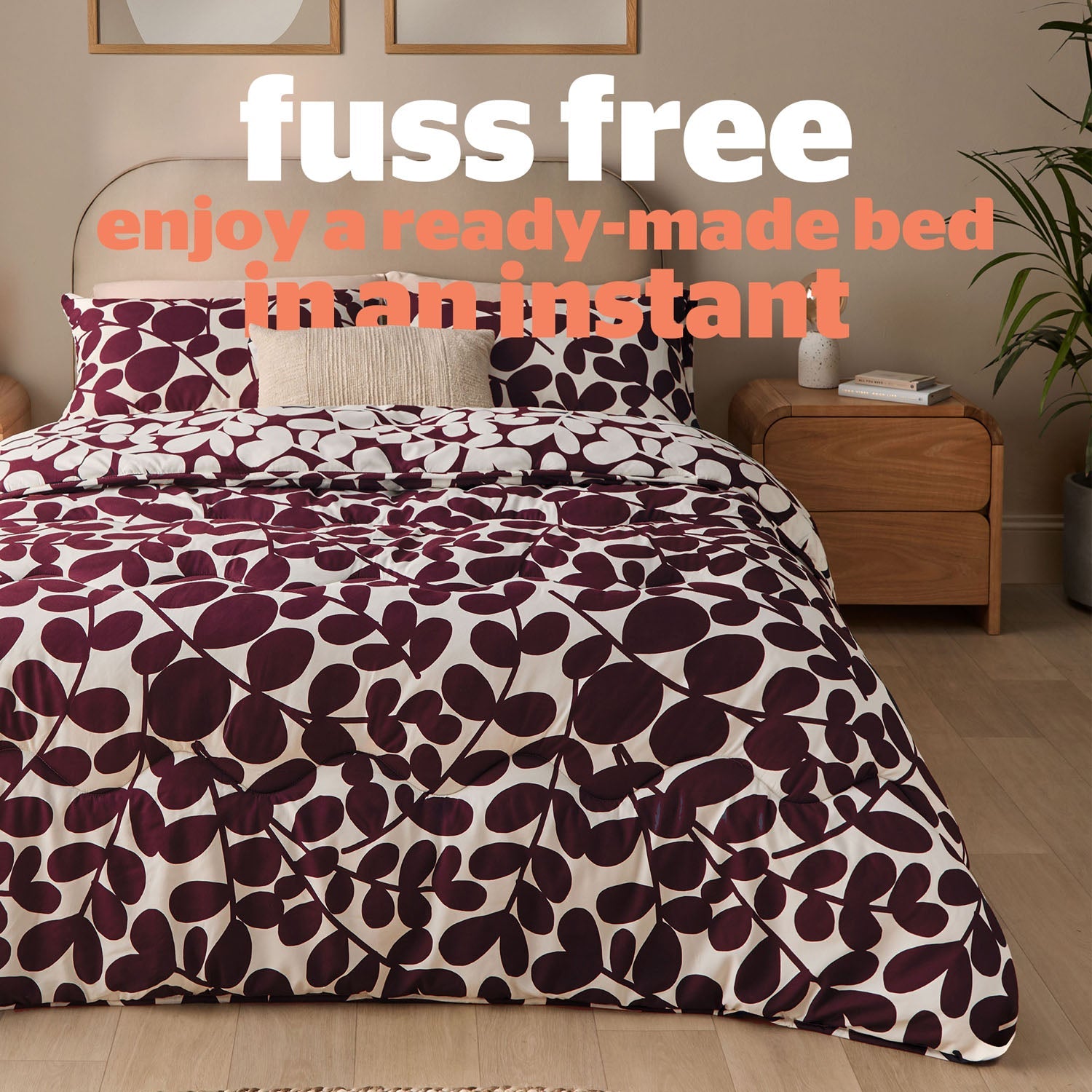 Silentnight Leaf Berry Coverless 10.5 Tog Duvet And Pillowcase