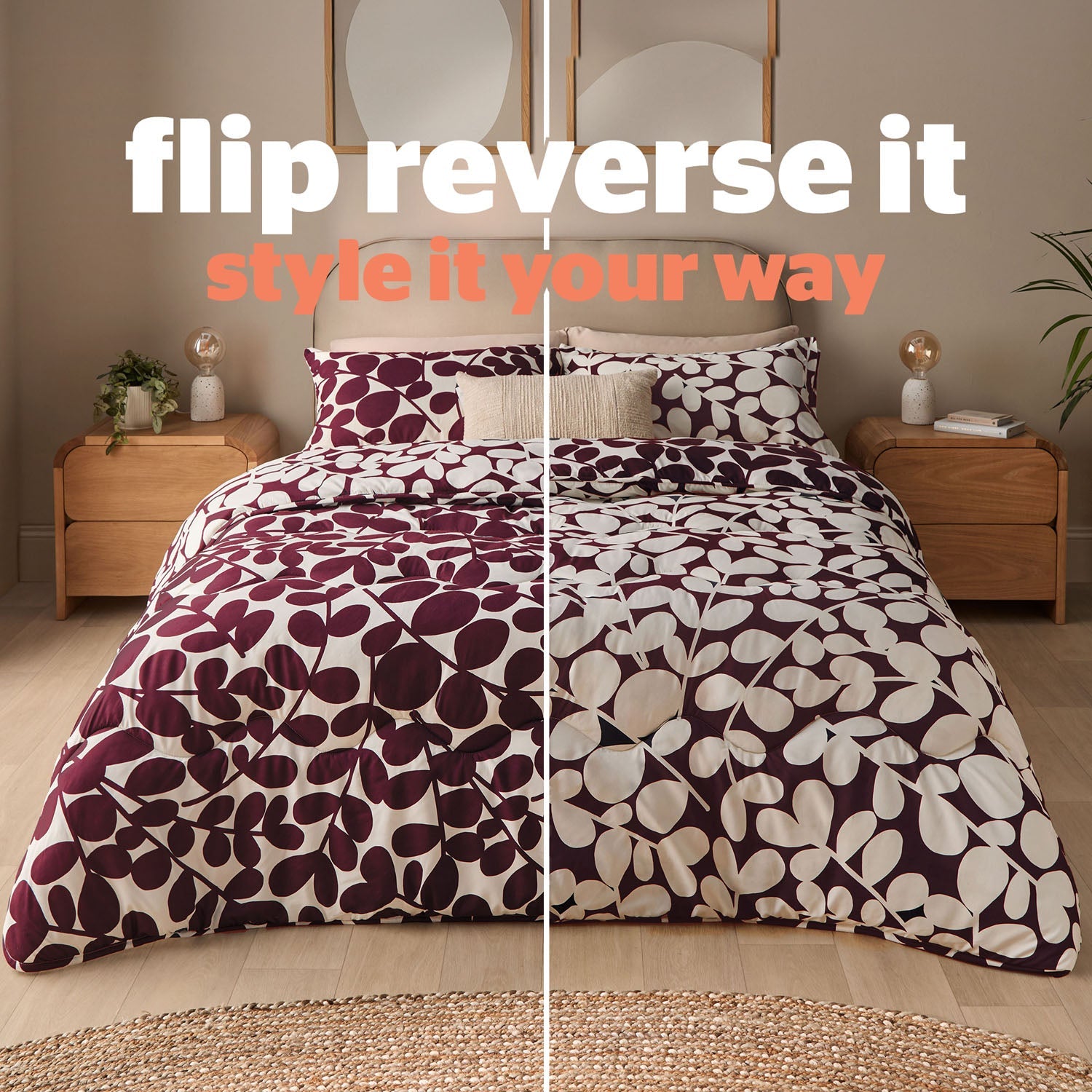 Silentnight Leaf Berry Coverless 10.5 Tog Duvet And Pillowcase