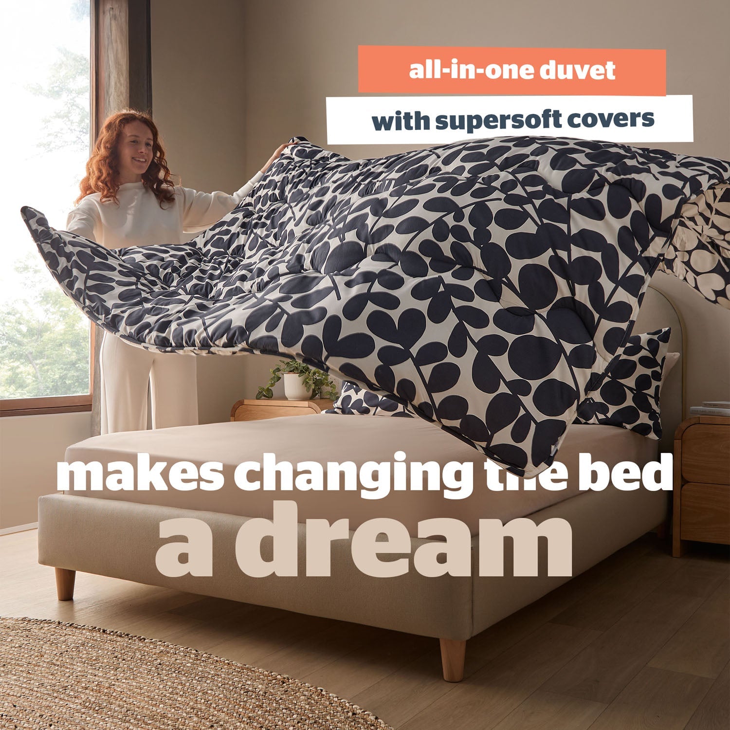 Silentnight Leaf Navy Coverless 10.5 Tog Duvet And Pillowcase