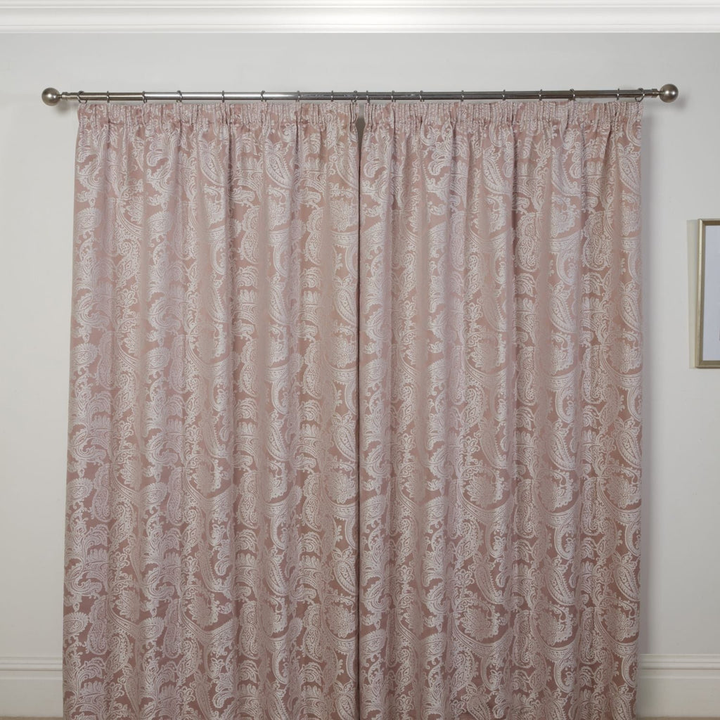 Duchess Blush Pink Lined Pencil Pleat Jacquard Velvet Curtains