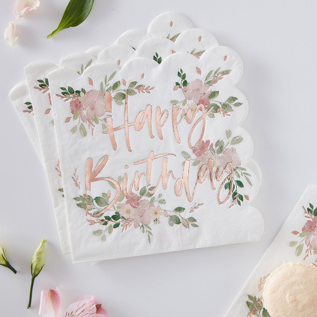 Floral Happy Birthday Napkins- 5 Inner Pack