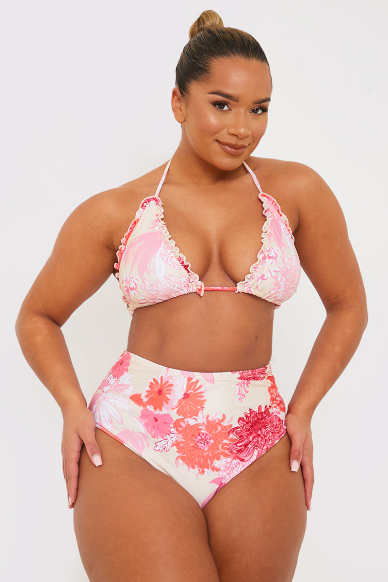 Floral Print High Waisted Bikini Bottom