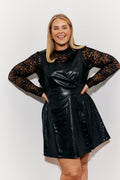 Leather Look V Neck Pinafore