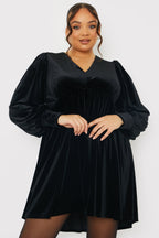 Black Velvet Smock Mini Dress
