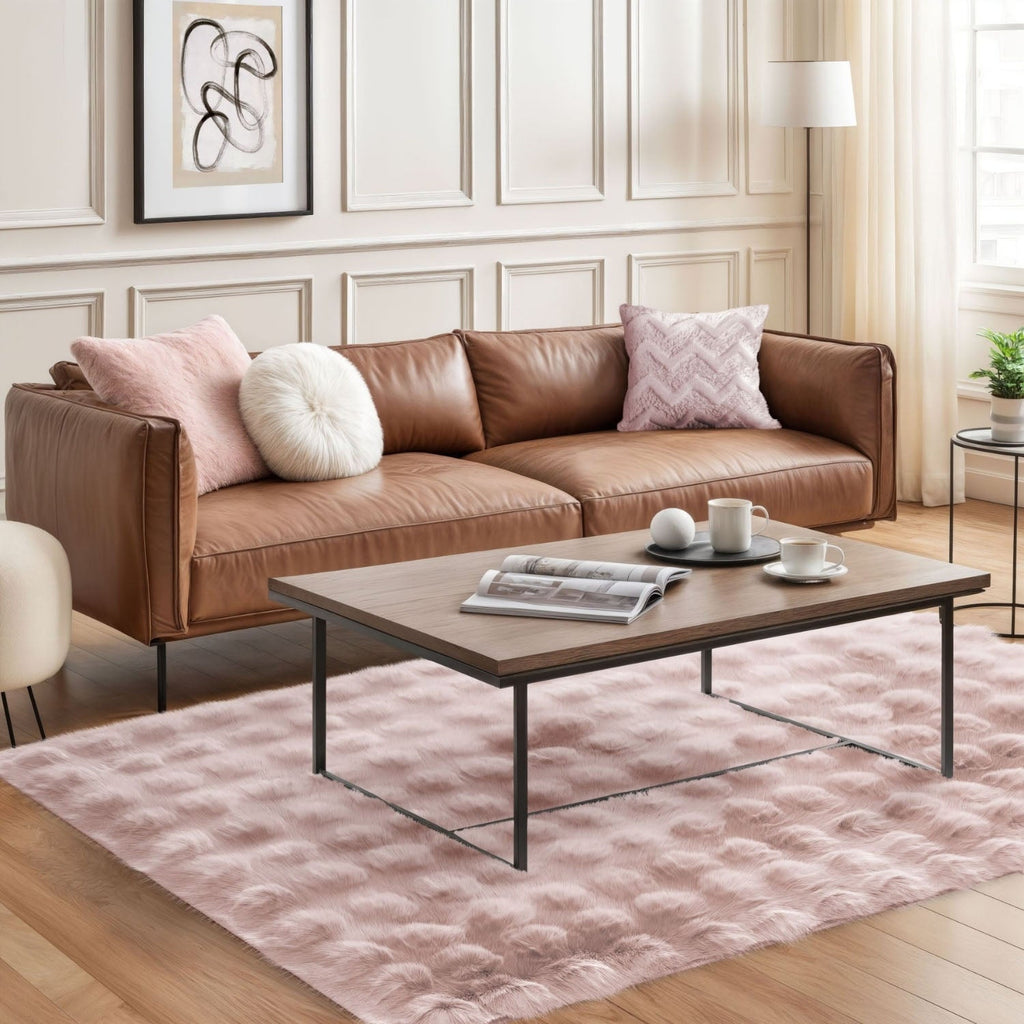 Deluxe Blush Pink Faux Rabbit Fur Room Rug