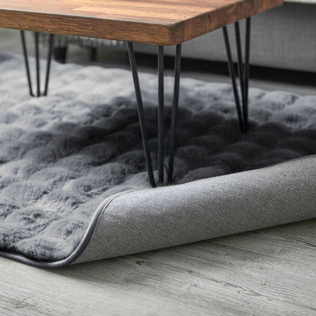 Deluxe Charcoal Faux Rabbit Fur Room Rug