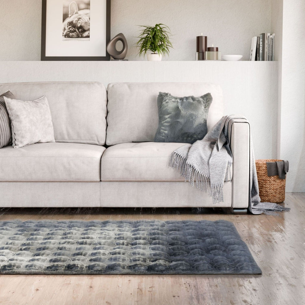 Deluxe Charcoal Faux Rabbit Fur Room Rug