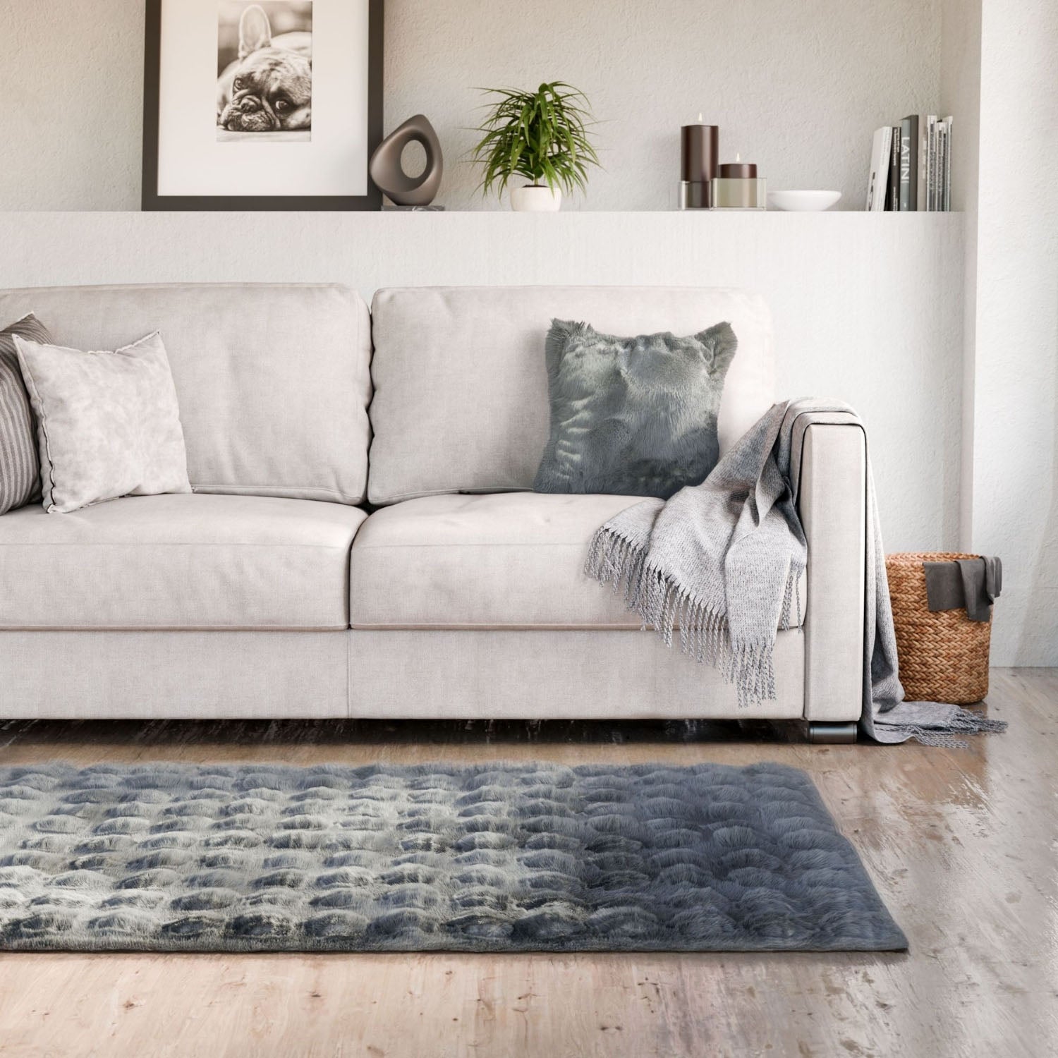 Deluxe Charcoal Faux Rabbit Fur Room Rug