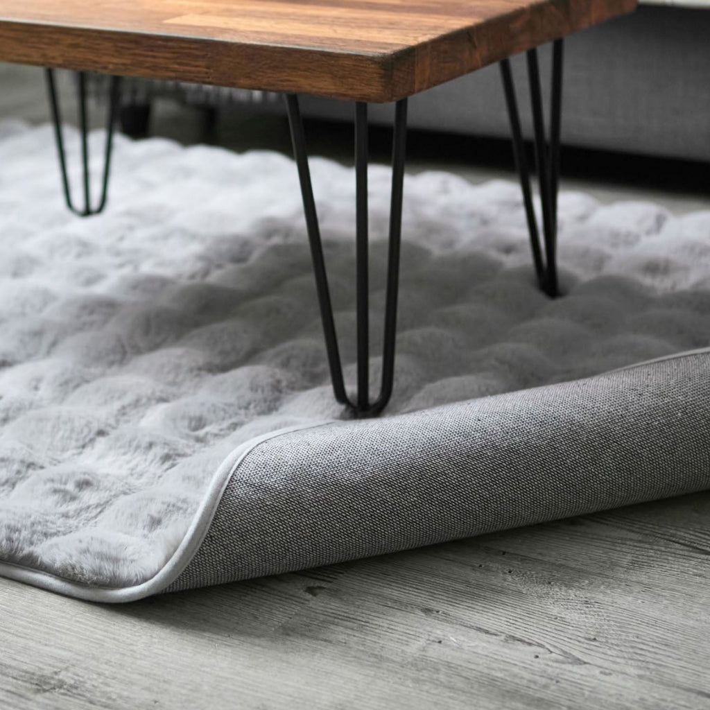 Deluxe Silver Grey Faux Rabbit Fur Room Rug