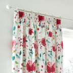 Abstract Poppy Red Lined Pencil Pleat Curtains