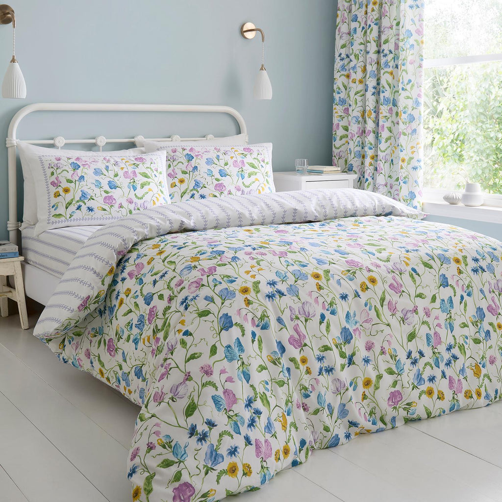 Sweet Pea Floral 100% Cotton Reversible Duvet Set