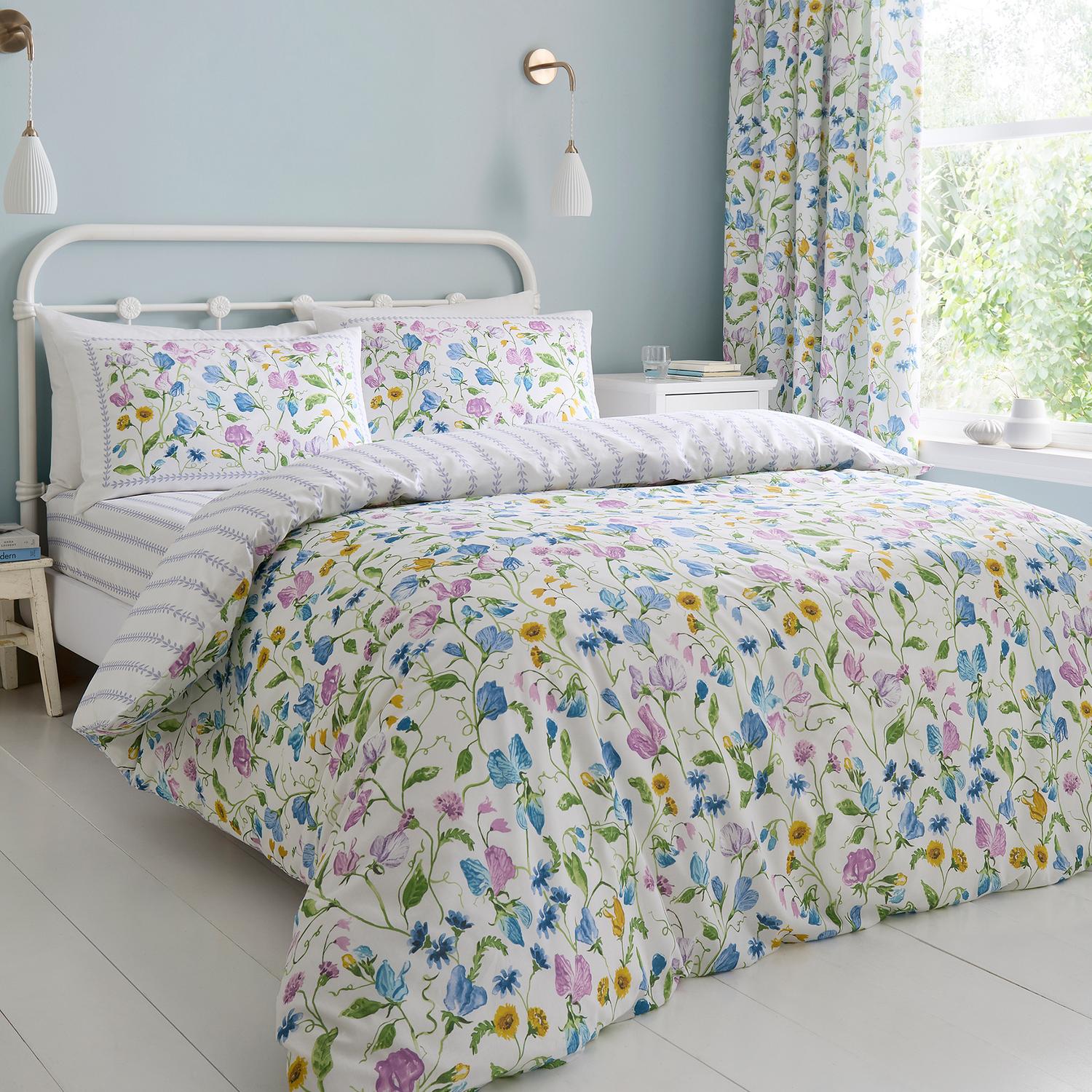Sweet Pea Floral 100% Cotton Reversible Duvet Set