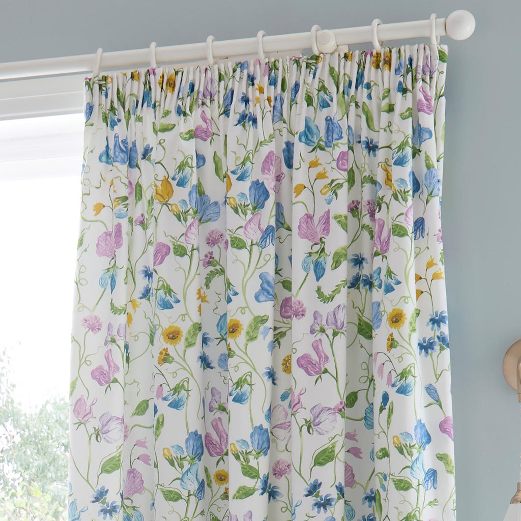 Sweet Pea Floral Cotton Pencil Pleat Curtains