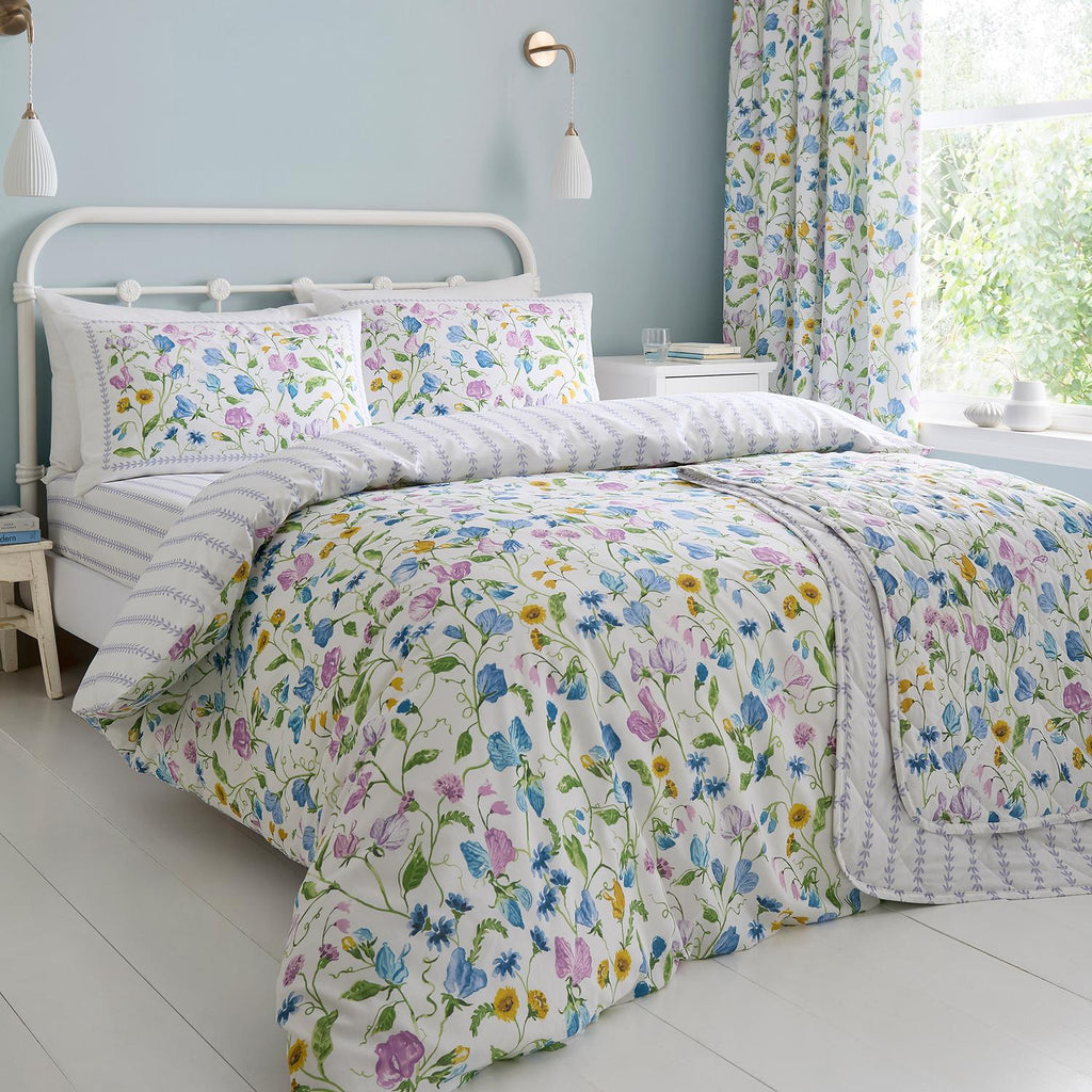Sweet Pea Floral Cotton Pencil Pleat Curtains