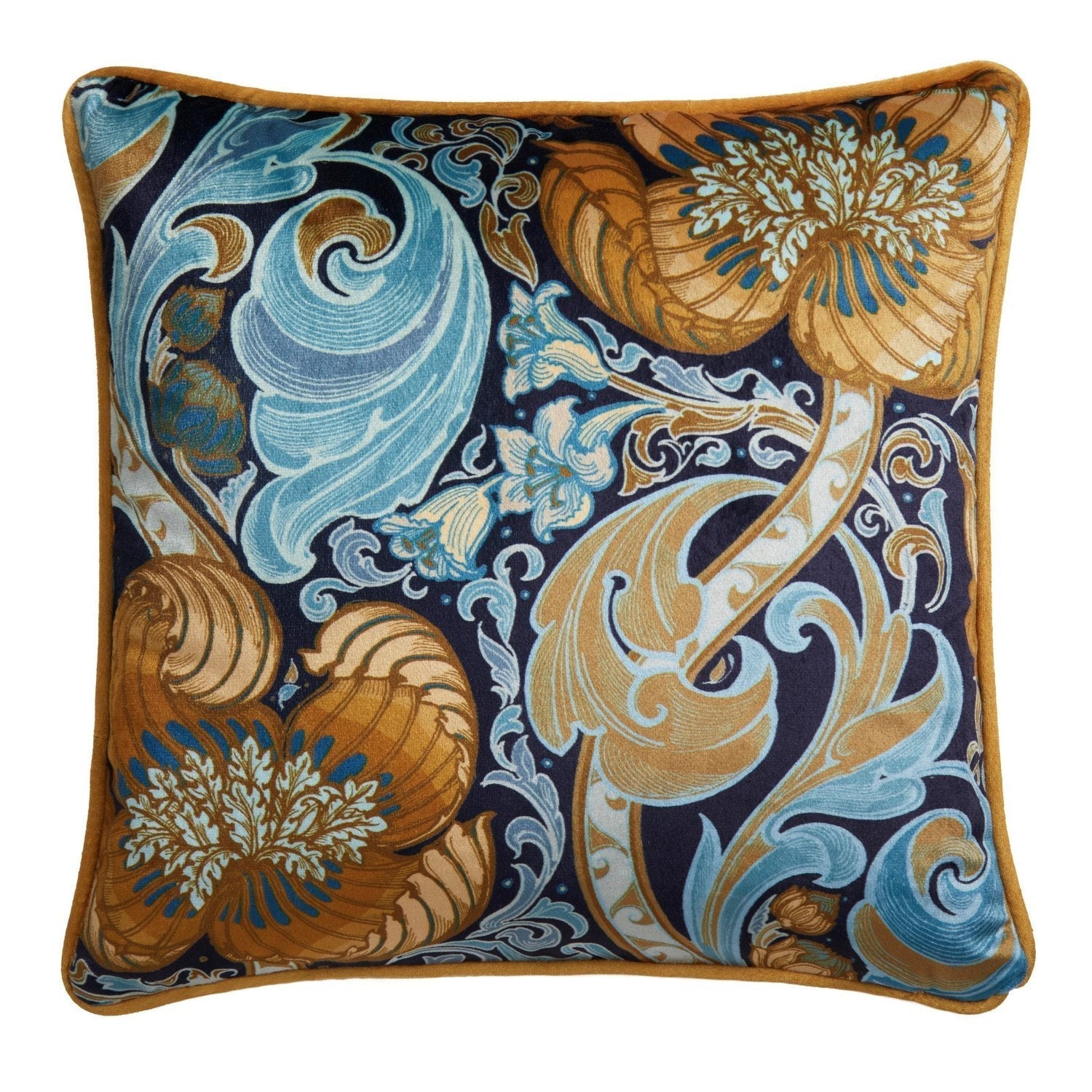 Laurence Llewelyn-Bowen Down the Dilly Ochre/Blue Velvet Cushion (43cm x 43cm)