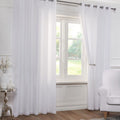 White Lined Eyelet Voile Curtain (Pair)