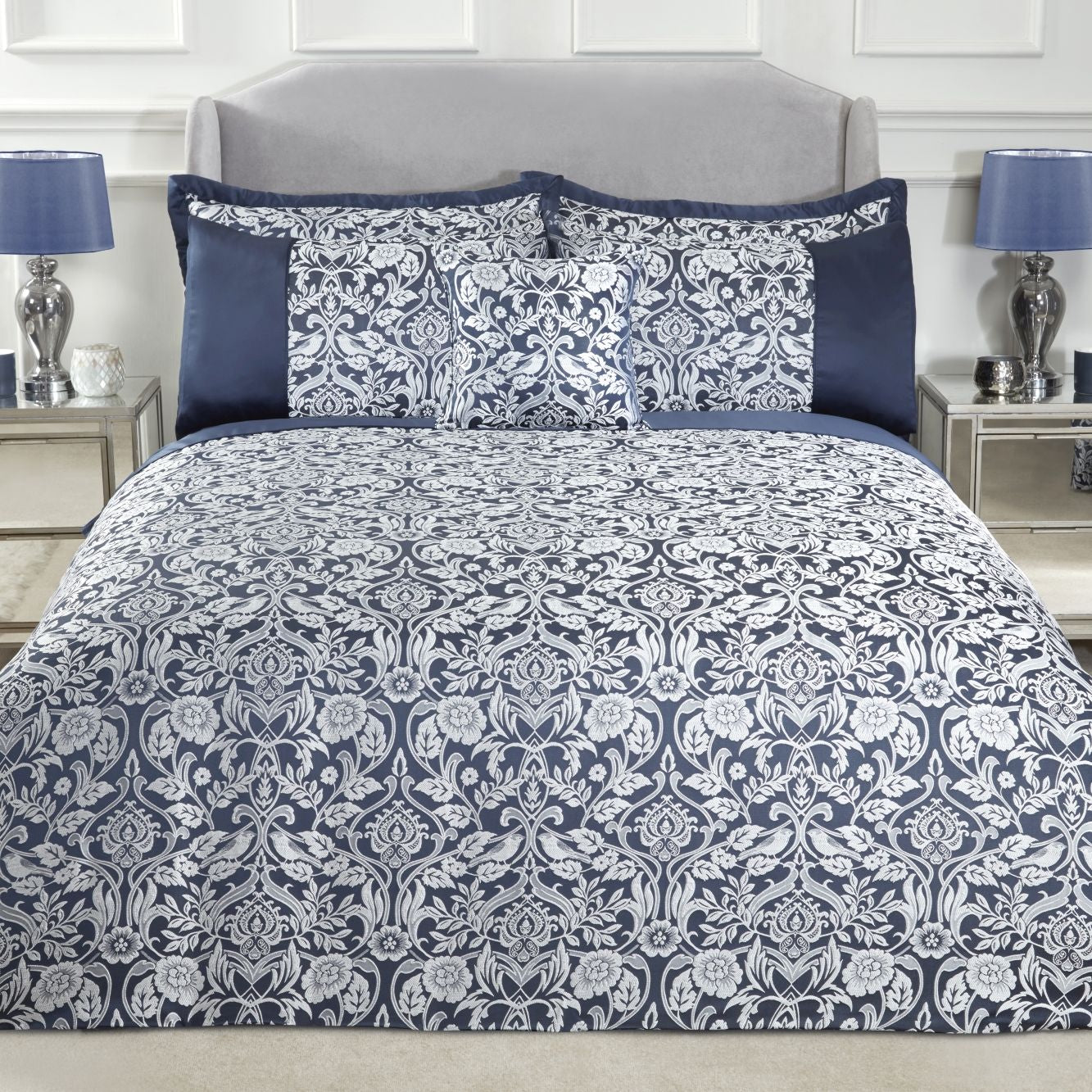 Eden Navy Embellished Jacquard Duvet Set
