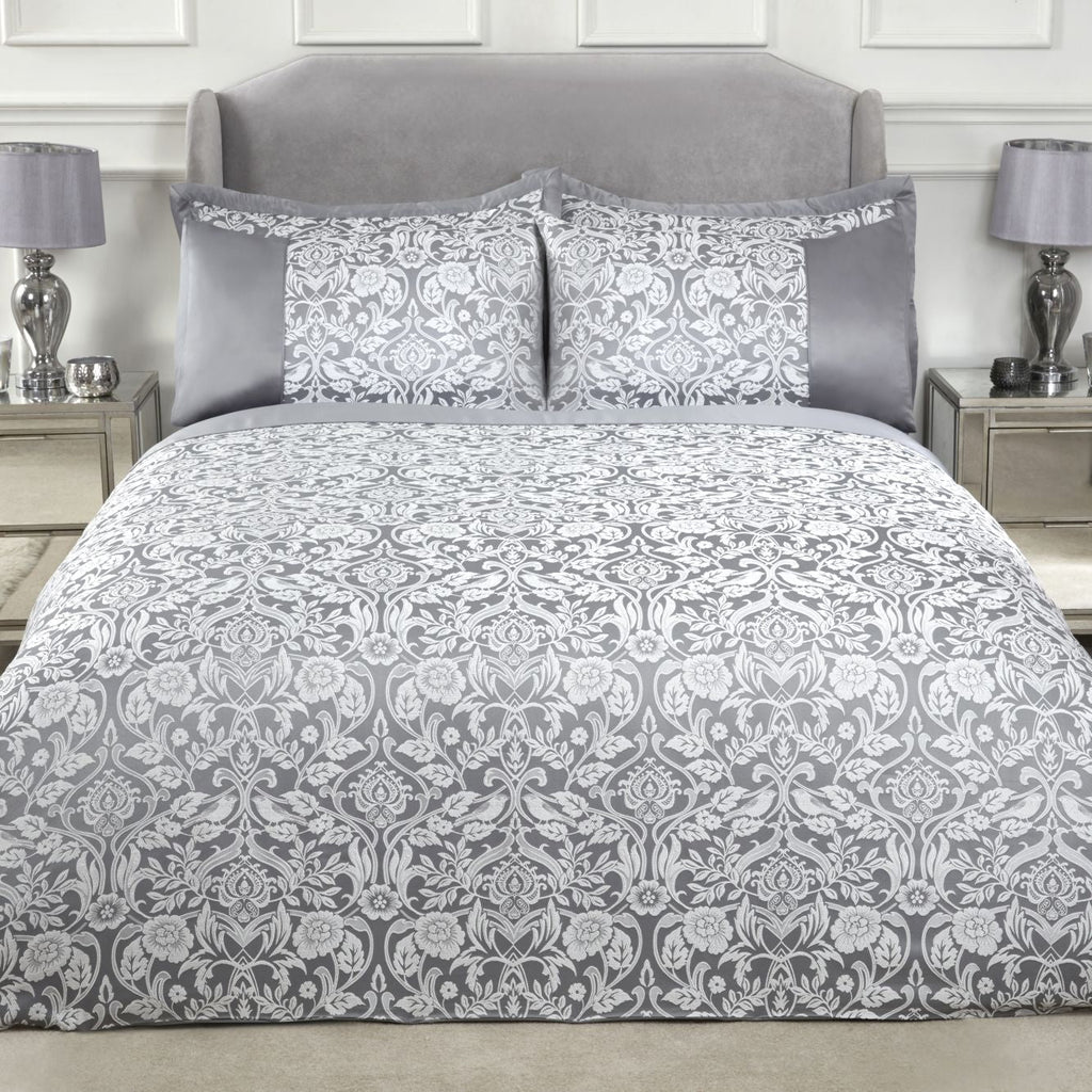Eden Silver Embellished Jacquard Duvet Set