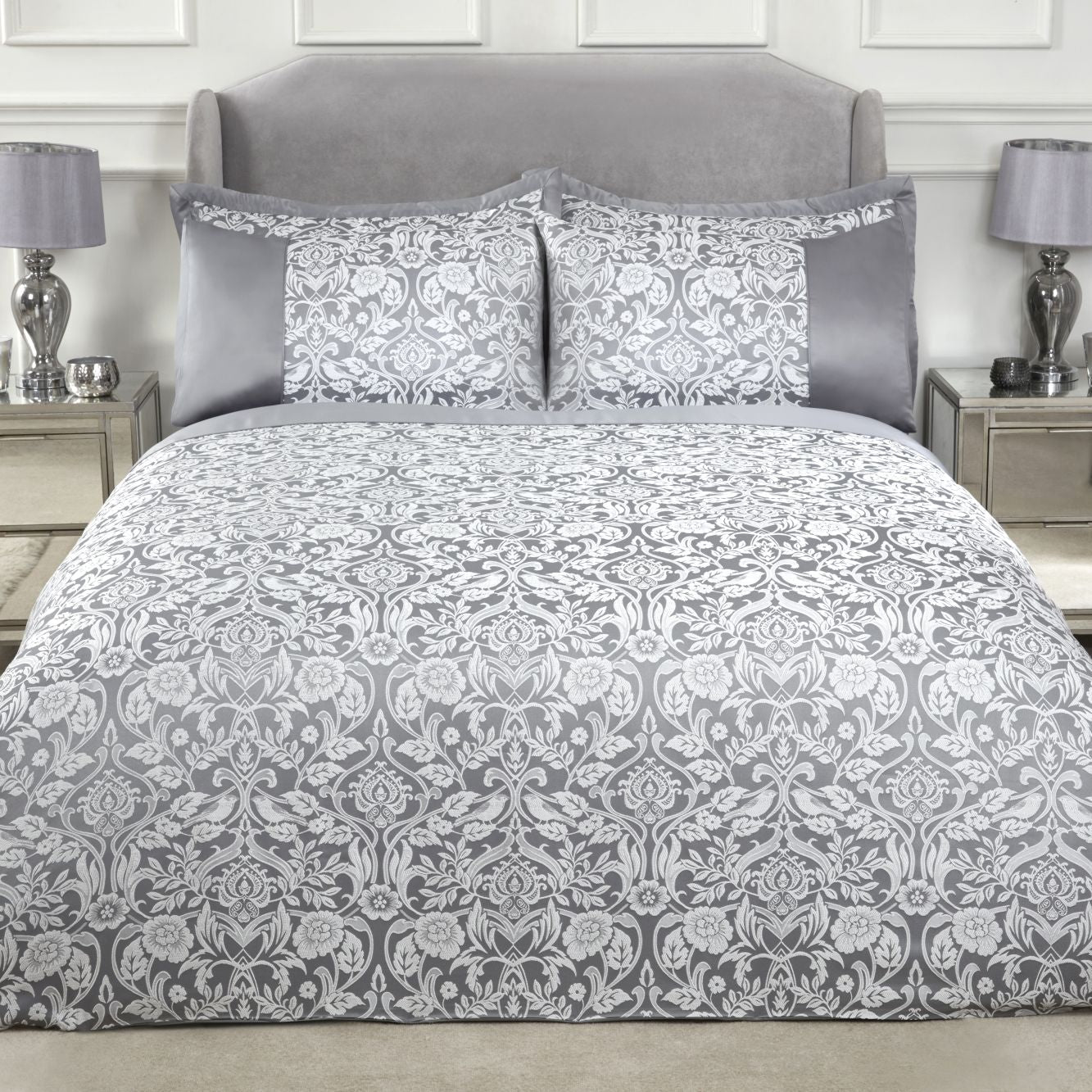 Eden Silver Embellished Jacquard Duvet Set