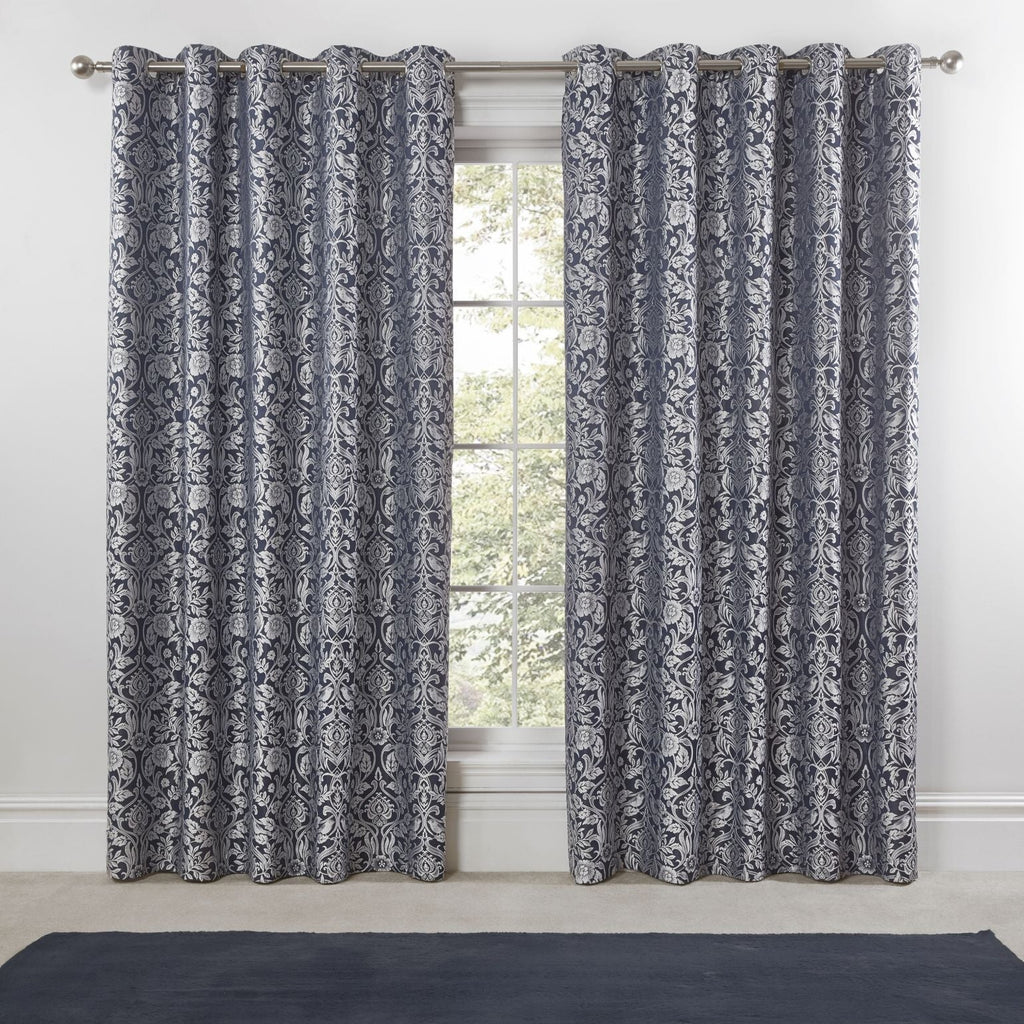 Eden Navy Lined Eyelet Jacquard Curtains
