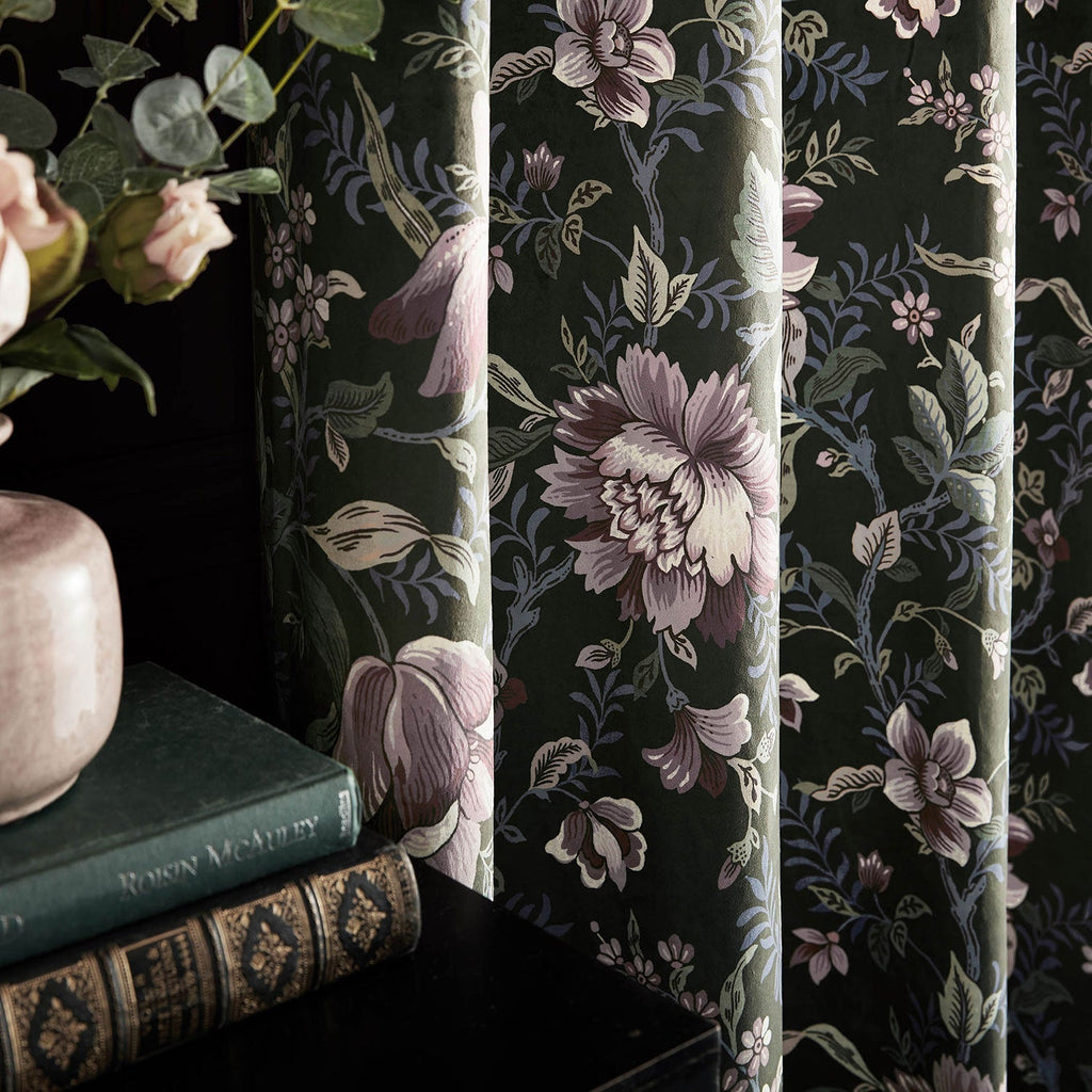 Laura Ashley Edita's Garden Charcoal Eyelet Curtains