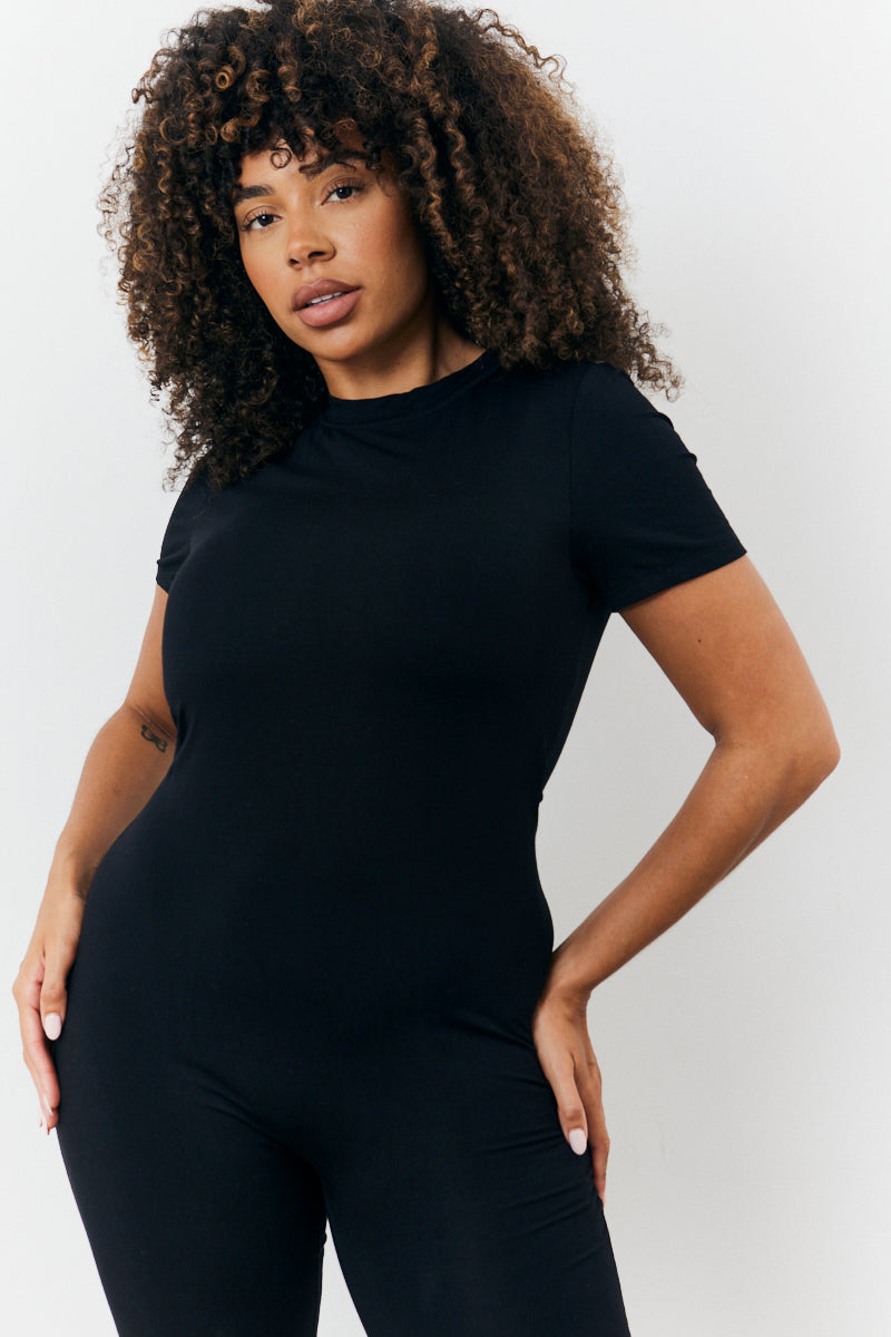 Sculpting Short Sleeve Wide Leg Jumpsuit
