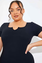 Built-In Bra Notched Neck Short Sleeve Sculpt and Control Short Unitard
