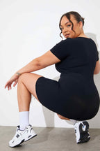 Built-In Bra Notched Neck Short Sleeve Sculpt and Control Short Unitard