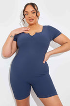 Built-In Bra Notched Neck Short Sleeve Sculpt and Control Short Unitard