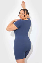 Built-In Bra Notched Neck Short Sleeve Sculpt and Control Short Unitard