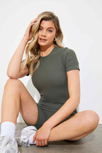 Built-in Bra Short Sleeve Sculpt and Control Short Unitard