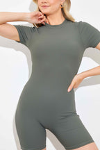 Built-in Bra Short Sleeve Sculpt and Control Short Unitard