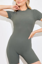 Built-in Bra Short Sleeve Sculpt and Control Short Unitard