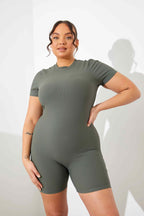 Built-in Bra Short Sleeve Sculpt and Control Short Unitard
