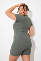 Built-in Bra Short Sleeve Sculpt and Control Short Unitard