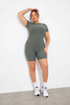 Built-in Bra Short Sleeve Sculpt and Control Short Unitard