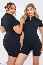 Contour Built-In Bra Short Sleeve Short Leg Half Zip Unitard