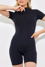 Contour Built-In Bra Short Sleeve Short Leg Half Zip Unitard