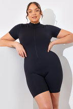 Contour Built-In Bra Short Sleeve Short Leg Half Zip Unitard