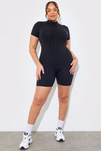 Contour Built-In Bra Short Sleeve Short Leg Half Zip Unitard