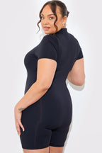 Contour Built-In Bra Short Sleeve Short Leg Half Zip Unitard