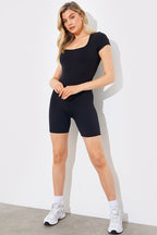 Contour Built-In Bra Short Sleeve Short Leg Square Neck Unitard