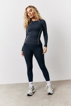 Indigo Blue Contrast Piping Long Sleeve Co-Ord Top